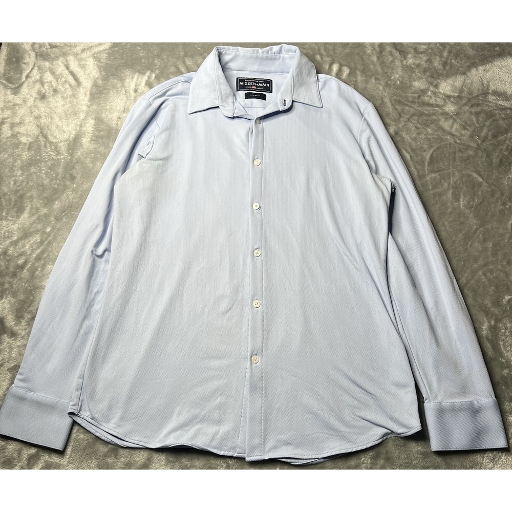 Mizzen+Main Dress Shirt Men Size Large Trim Fit Blue USA Button Up